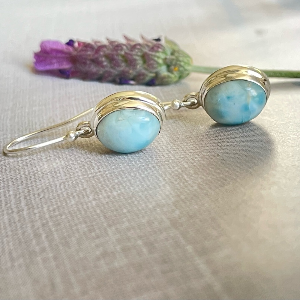 925 Sterling silver Larimar dangle earrings! B O H O - Picture 12 of 17